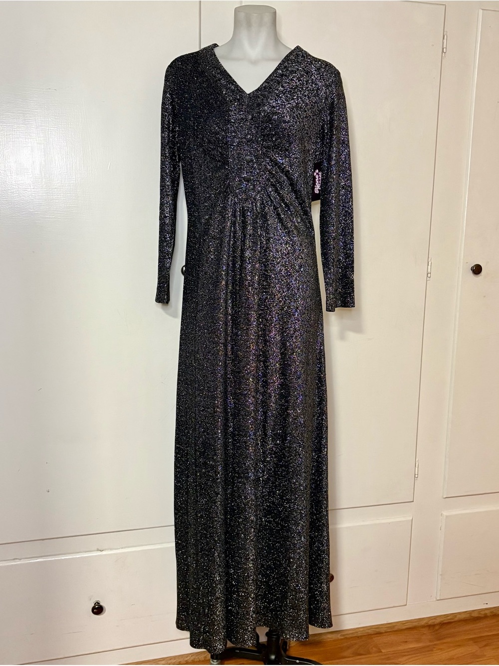 Vintage 60s/70s Lurex Metallic Long Sleeve Disco Maxi Dress